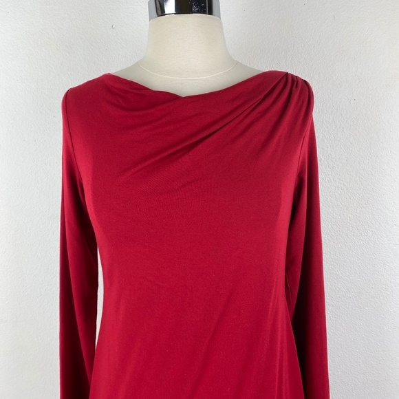 J Jill Women Red Knit Dress XS Jersey Shift Draped Shoulder Long Sleeves Classic - Picture 2 of 7